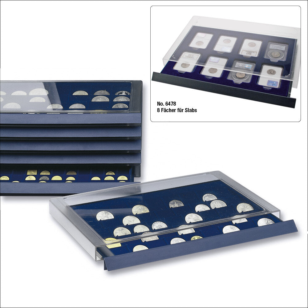 Élément empilable pour dalles, avec 8 compartiments de 62 x 82 mm