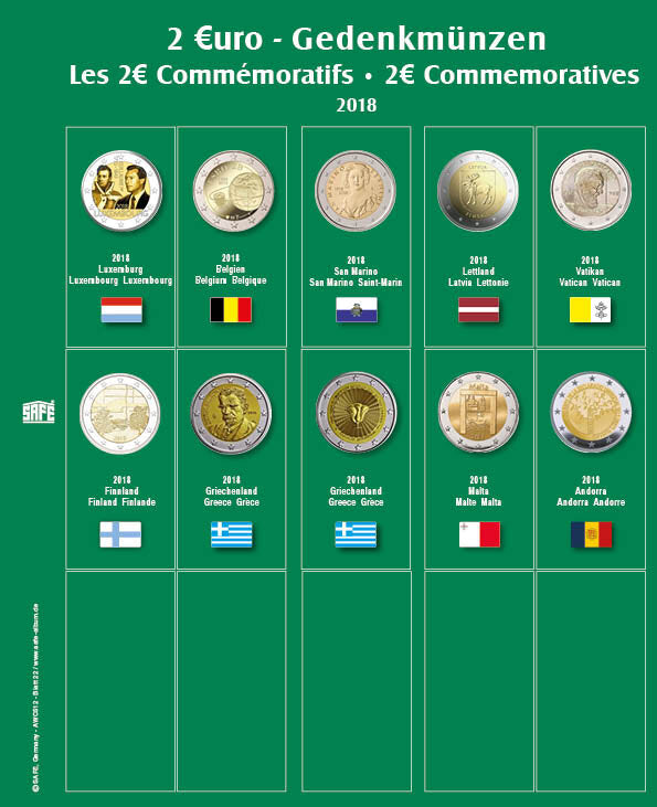 Feuille de pièces premium 2 euros de l'année 2018 Feuille 22