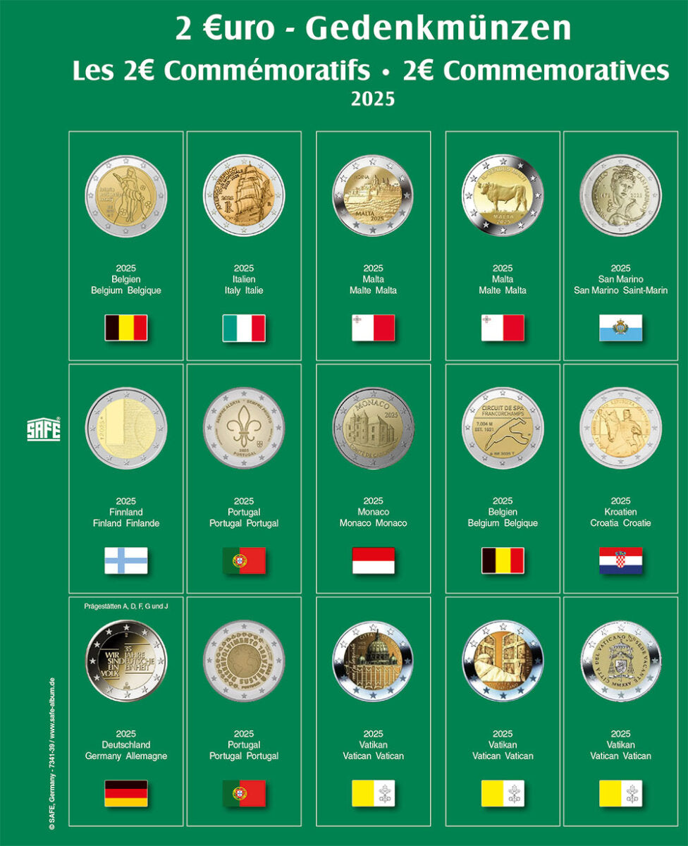 Feuille de pièces premium 2€ de l'année 2025 Feuille 39