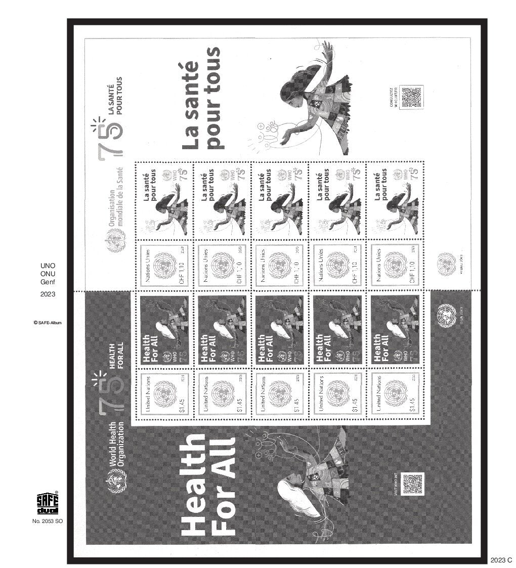 UNO Genève Feuillet de timbres de vœux 2023 SAFE dual
