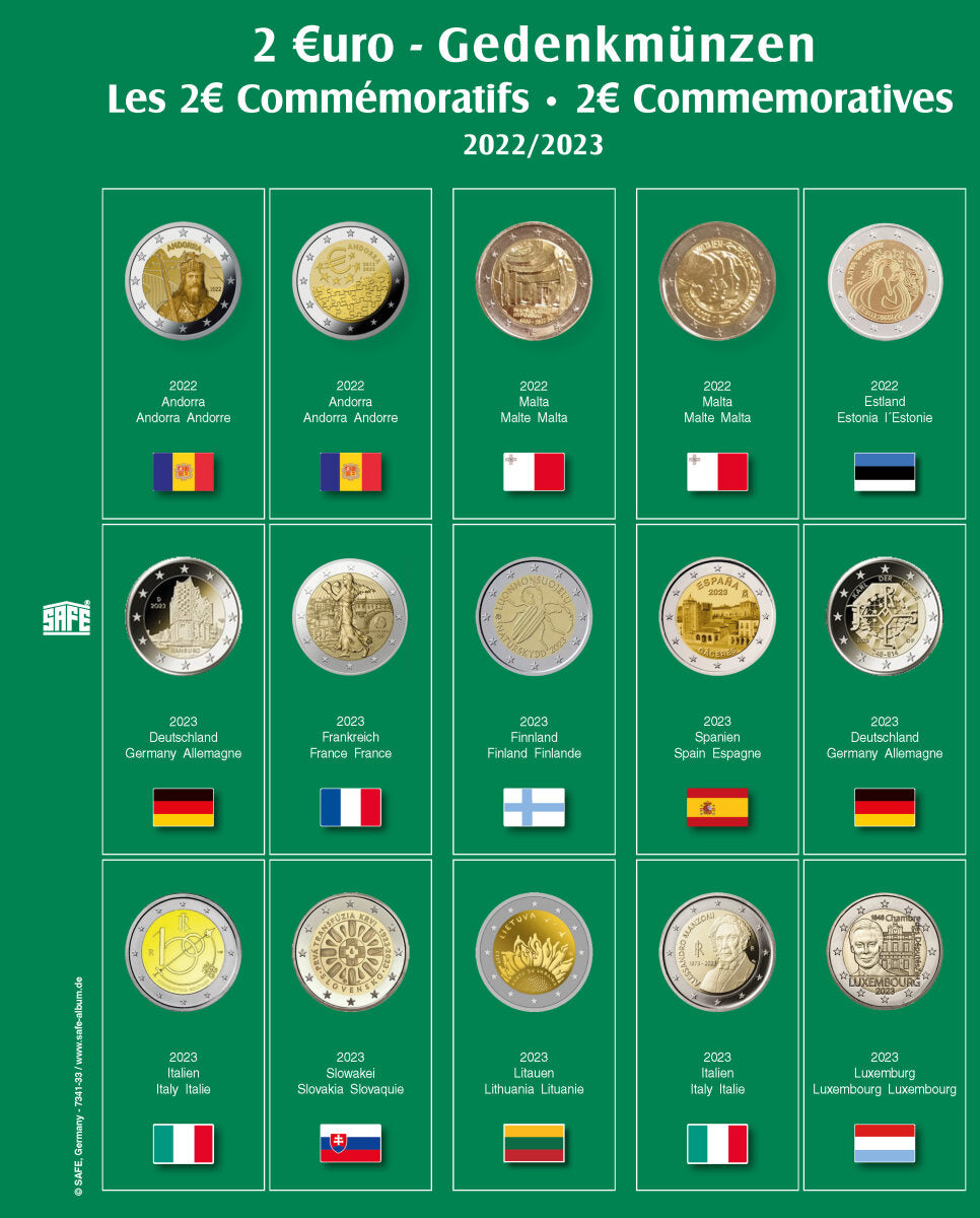 Feuille de pièces premium 2 euros des années 2022-2023 Feuille 33