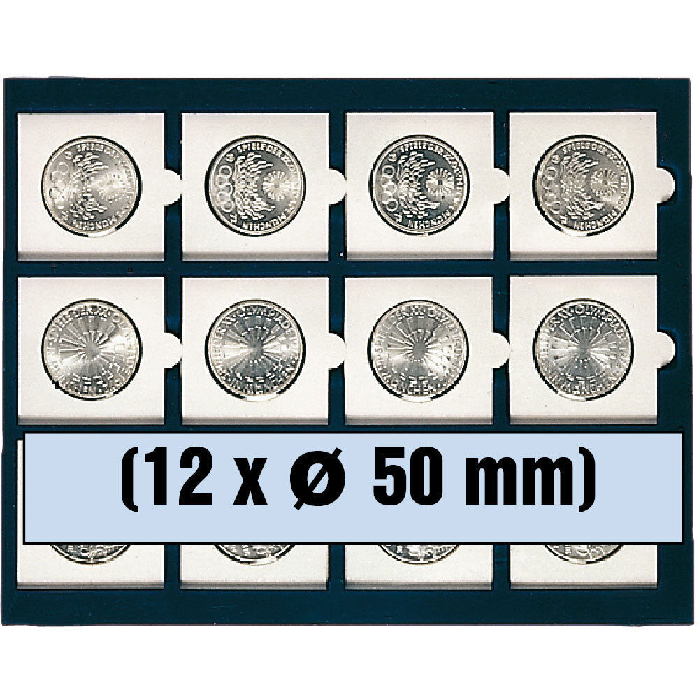 Tableau pour 12 cadres de pièces 50 x 50 mm ou pièces jusqu'à 50 mm Ø