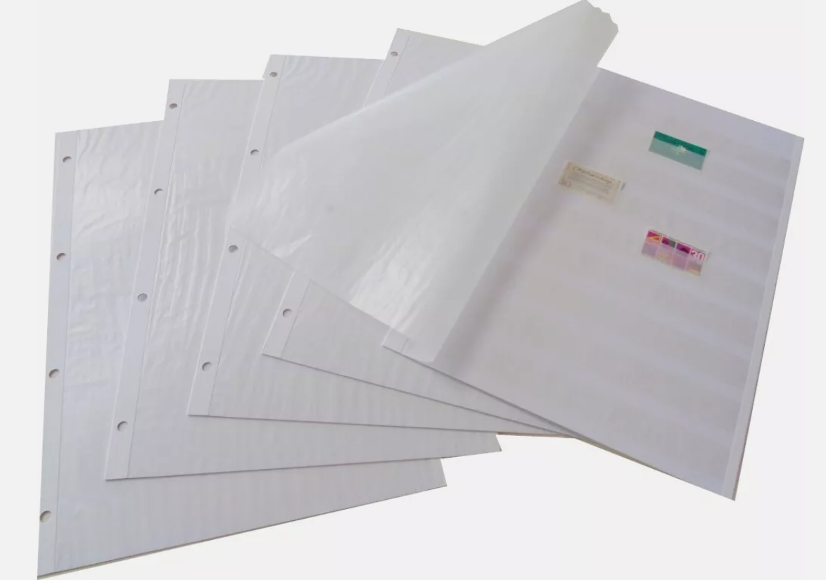Feuilles de rangement blanches réversibles avec bandes de papier calque et intercalaires en papier calque doubles (n° 118)