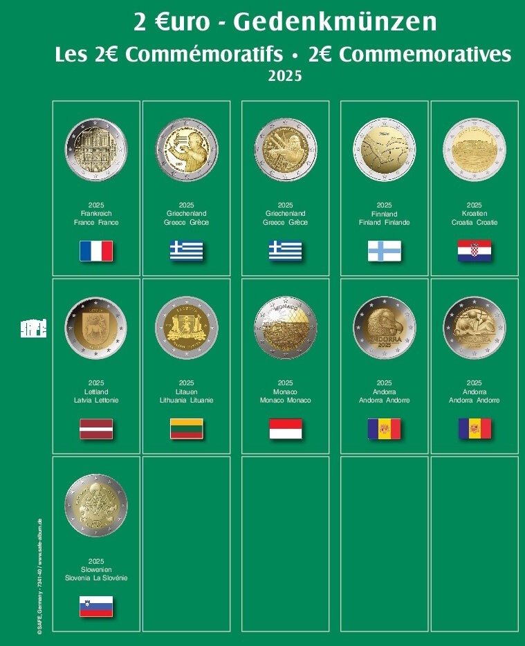 Feuille de pièces premium 2€ de l'année 2025 Feuille 40