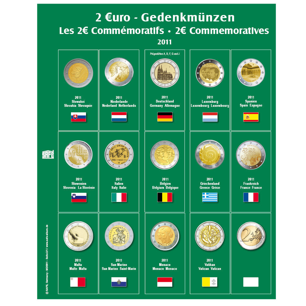 Feuille premium de pièces 2 euros de l'année 2011 Feuille 7