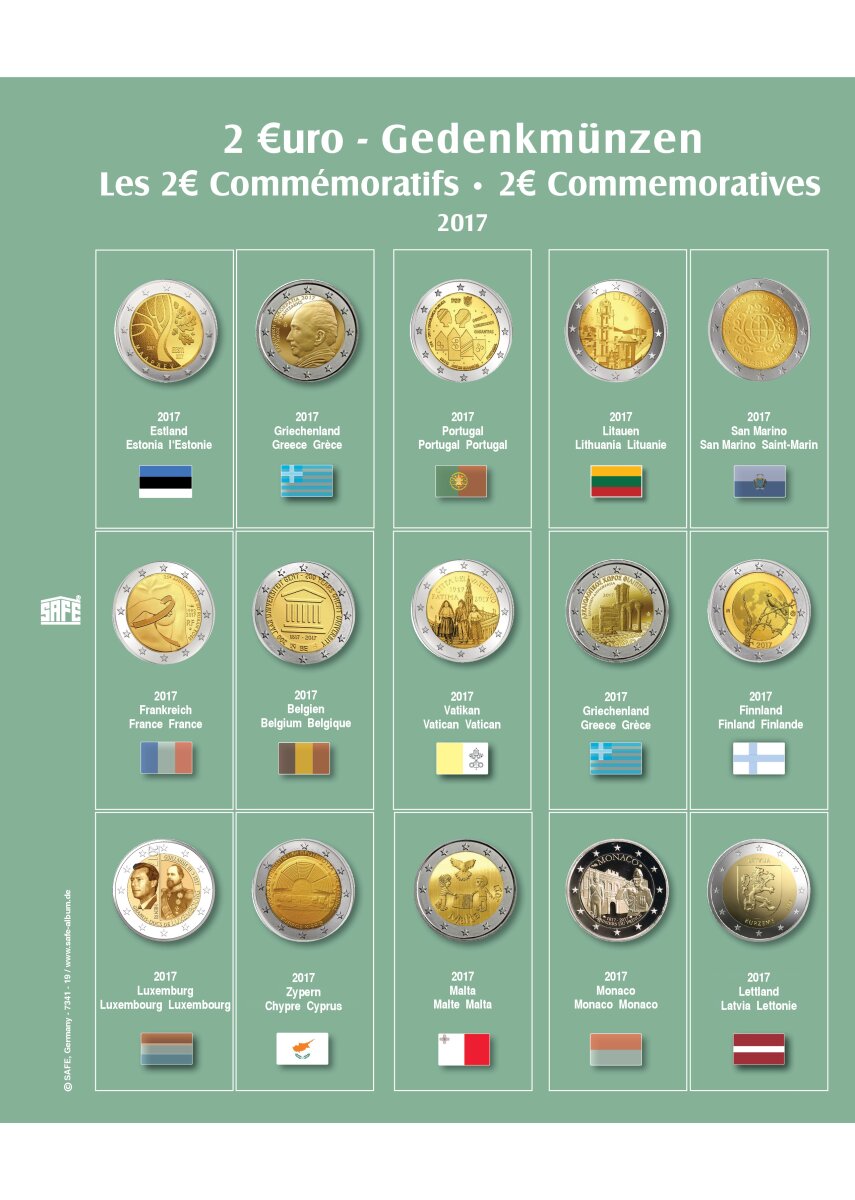 Feuille de pièces premium 2 euros de l'année 2017 Feuille 19