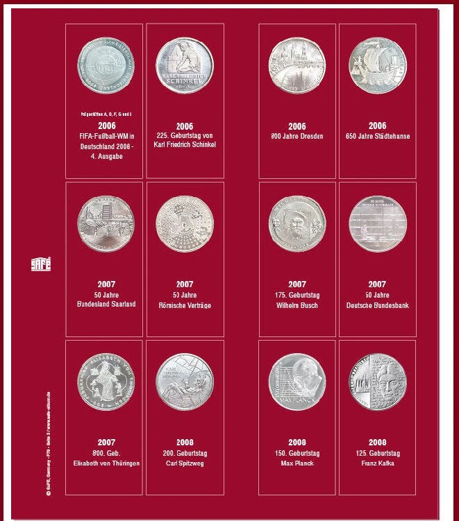 Feuilles de collection Premium pour pièces commémoratives allemandes de 10 euros 2006 - 2008