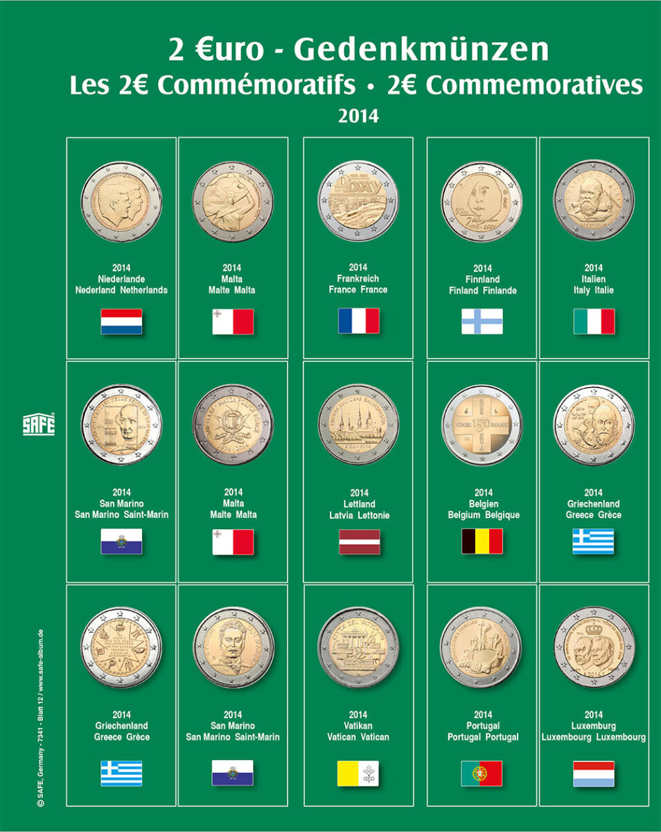 Feuille de pièces premium 2 euros de l'année 2014 Feuille 12