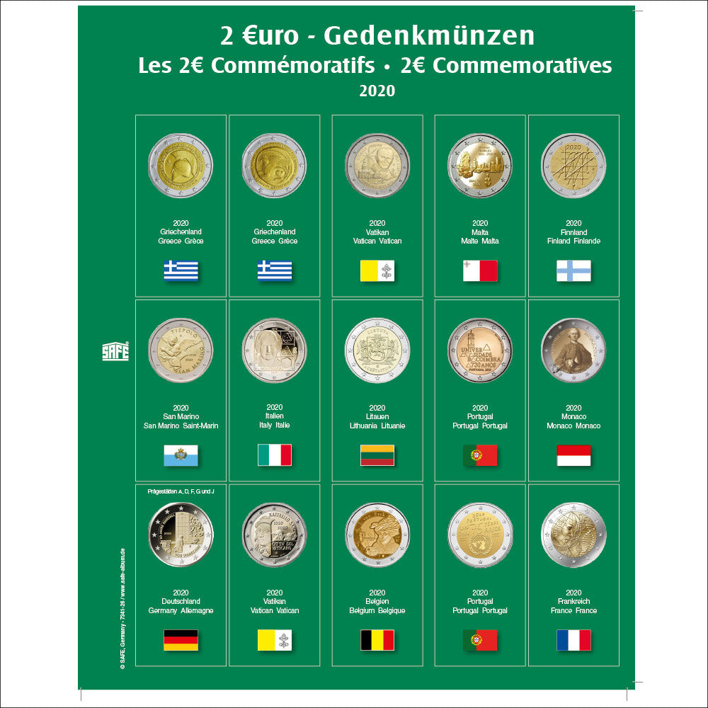 Feuille de pièces premium 2€ de l'année 2020 Feuille 26