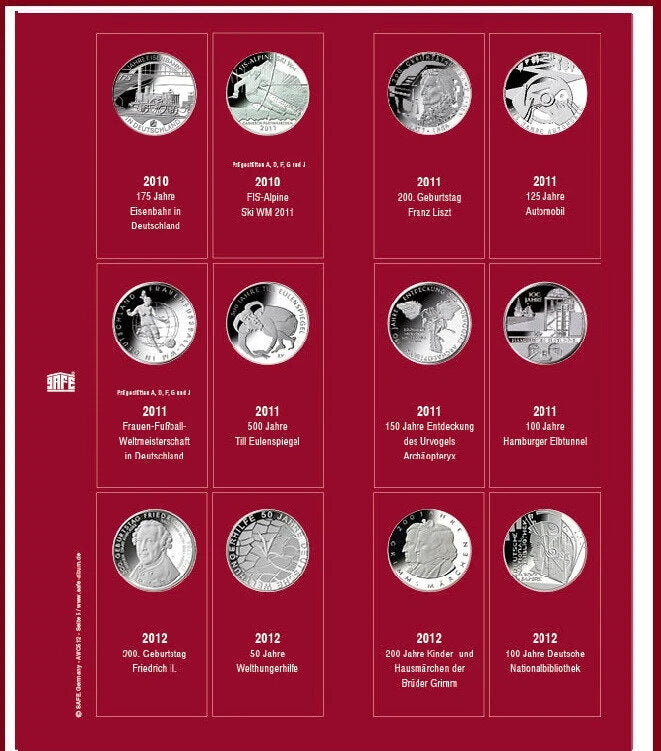 Feuilles de pièces Premium pour pièces commémoratives allemandes de 10 euros 2010 - 2012