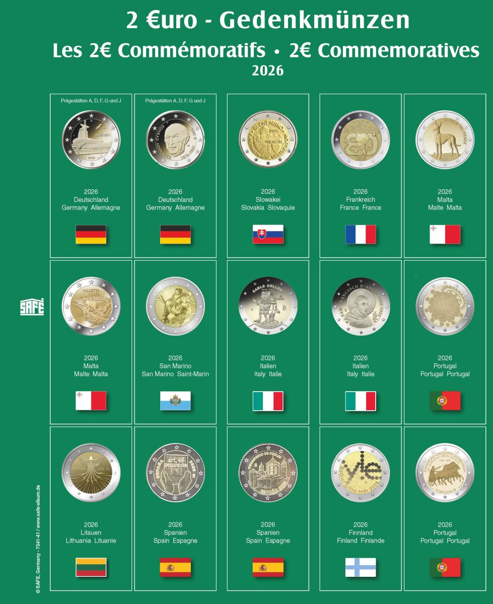 Feuille de pièces premium 2€ de l'année 2026 Feuille 41