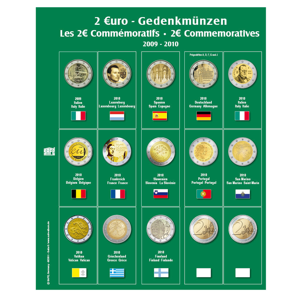 Feuille premium de pièces 2 euros des années 2009-2010 Feuille 6