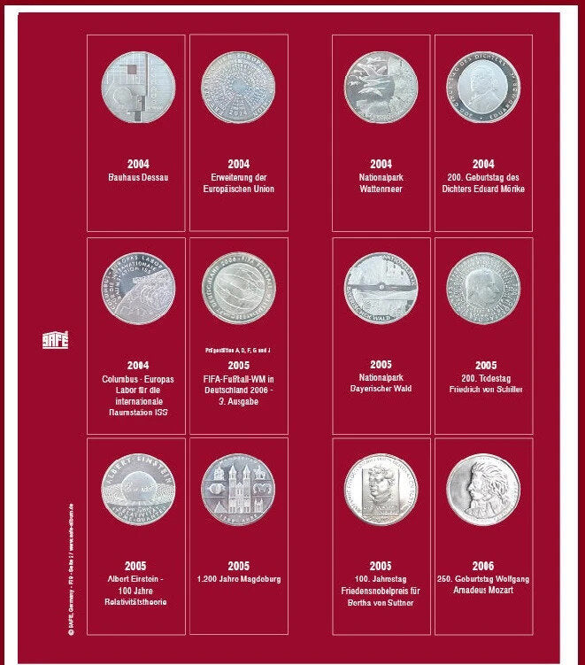 Feuilles de pièces premium pour pièces commémoratives allemandes de 10 euros 2004 - 2006