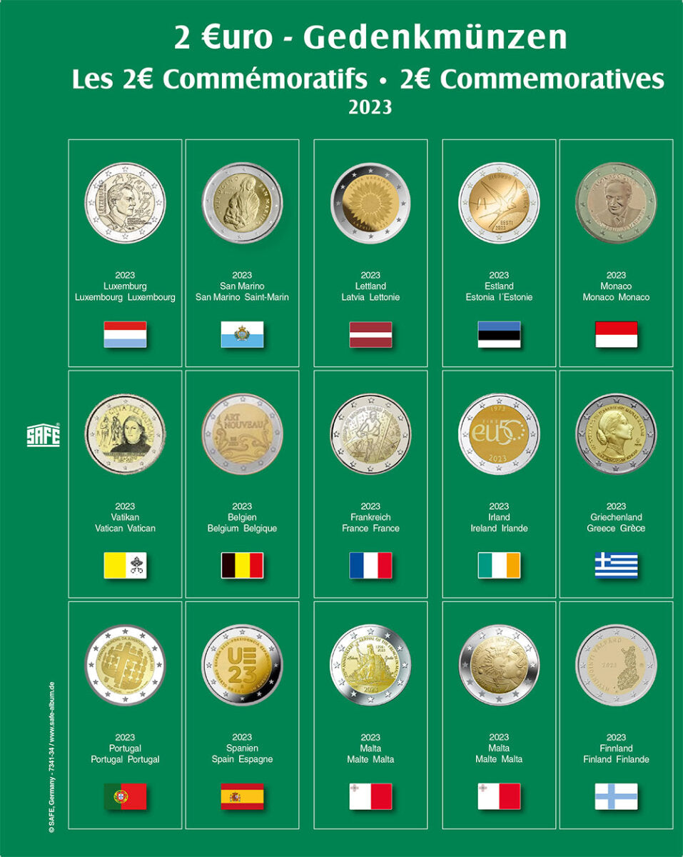 Feuille de pièces premium 2 euros de l'année 2023 feuille 34
