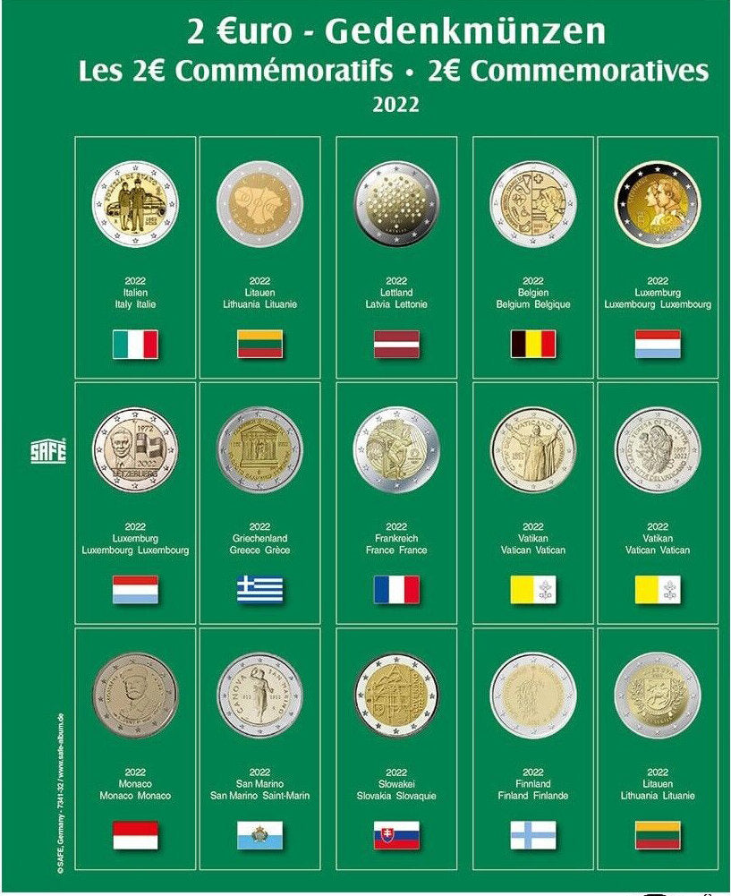 Feuille de pièces premium 2€ de l'année 2022 Feuille 32