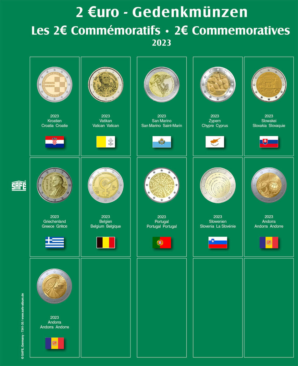 Feuille de pièces premium 2 euros de l'année 2023 Feuille 35