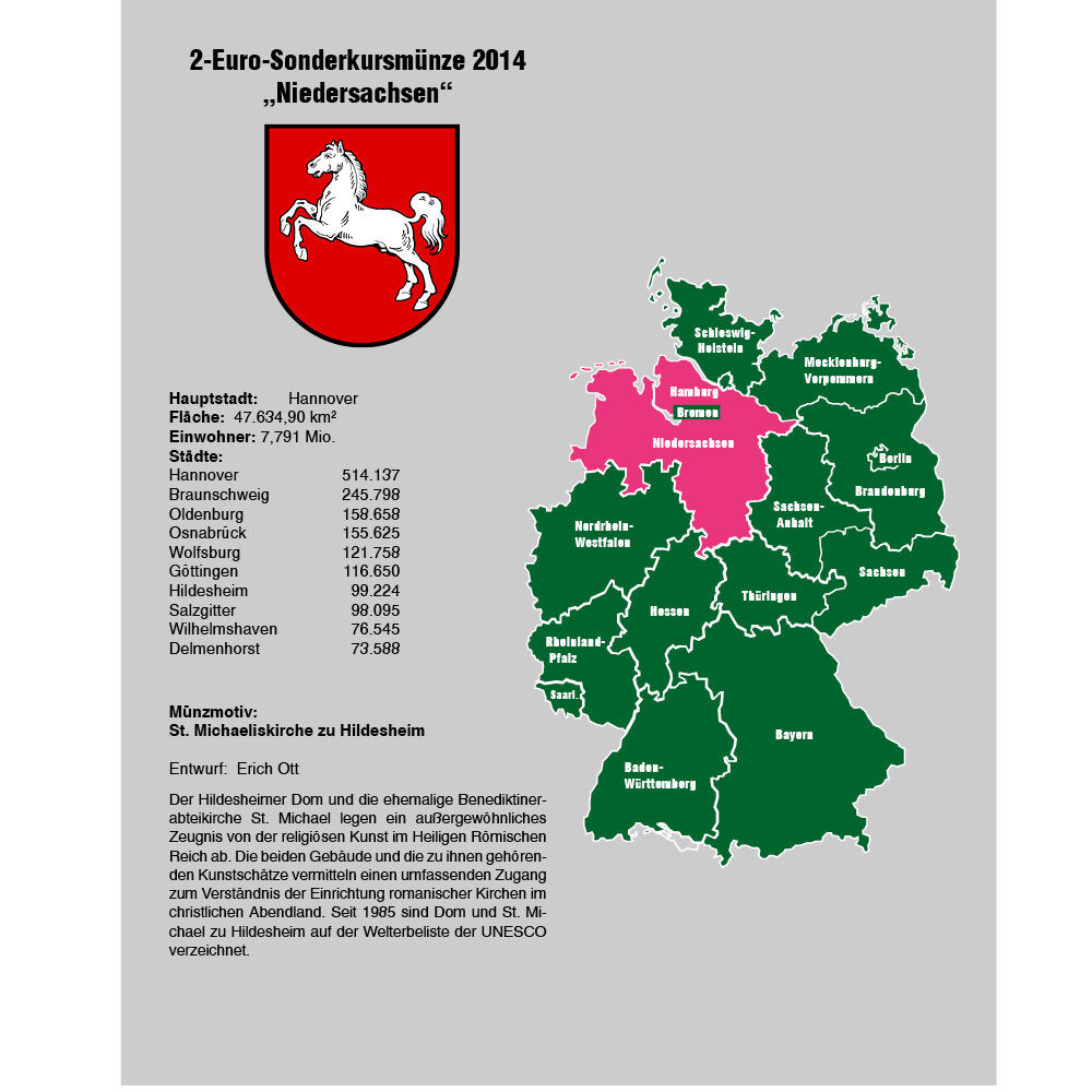 TOPset Feuille unique 2 Euro Niedersachsen