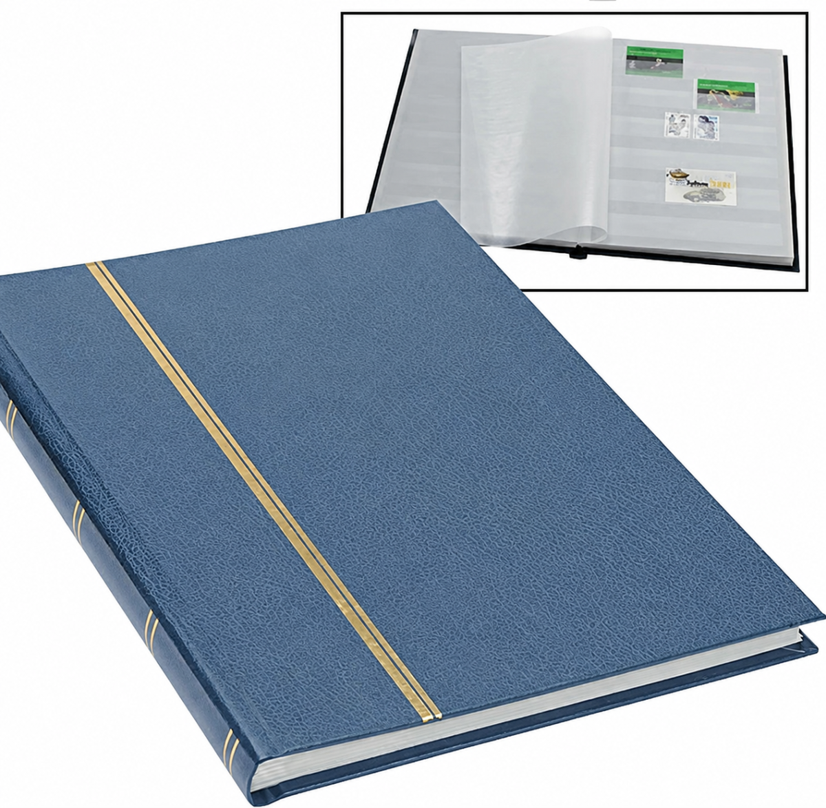 Album à pochettes au format livre – Bleu avec 16 pages blanches