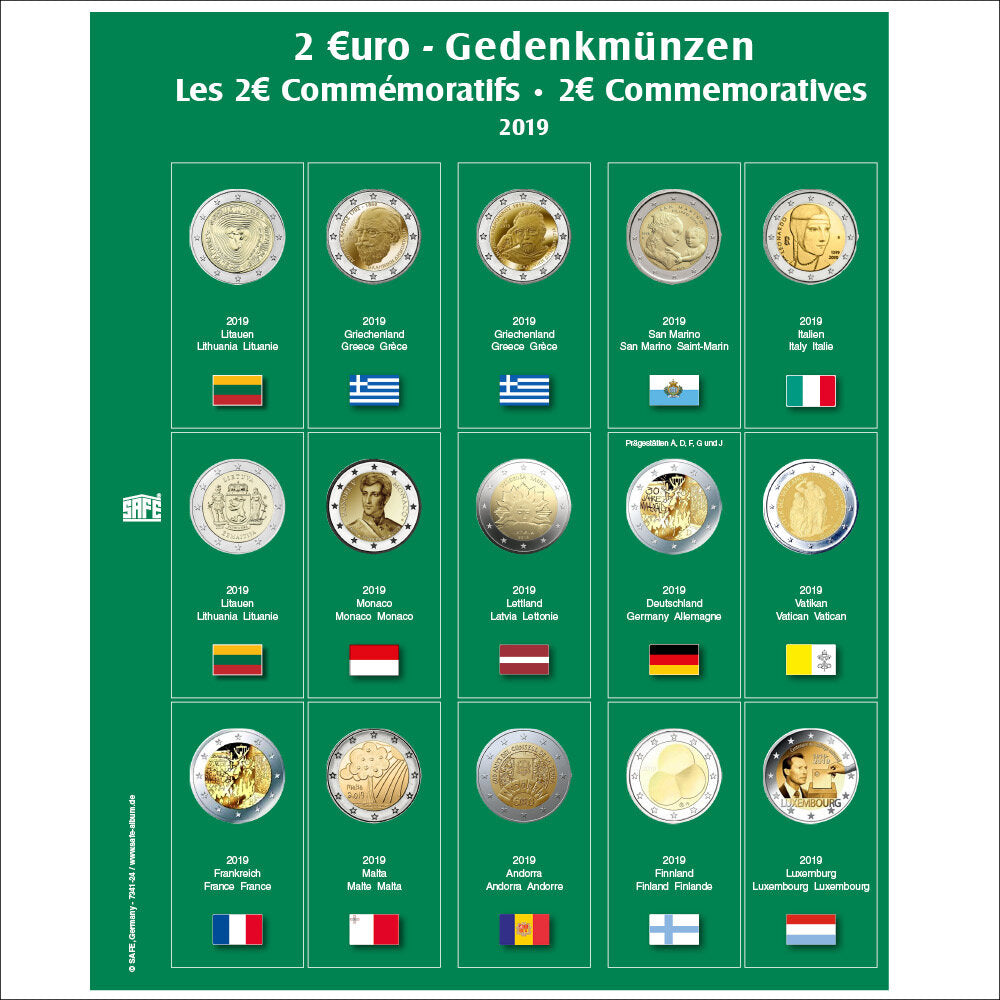 Feuille de pièces premium 2€ de l'année 2019 Feuille 24