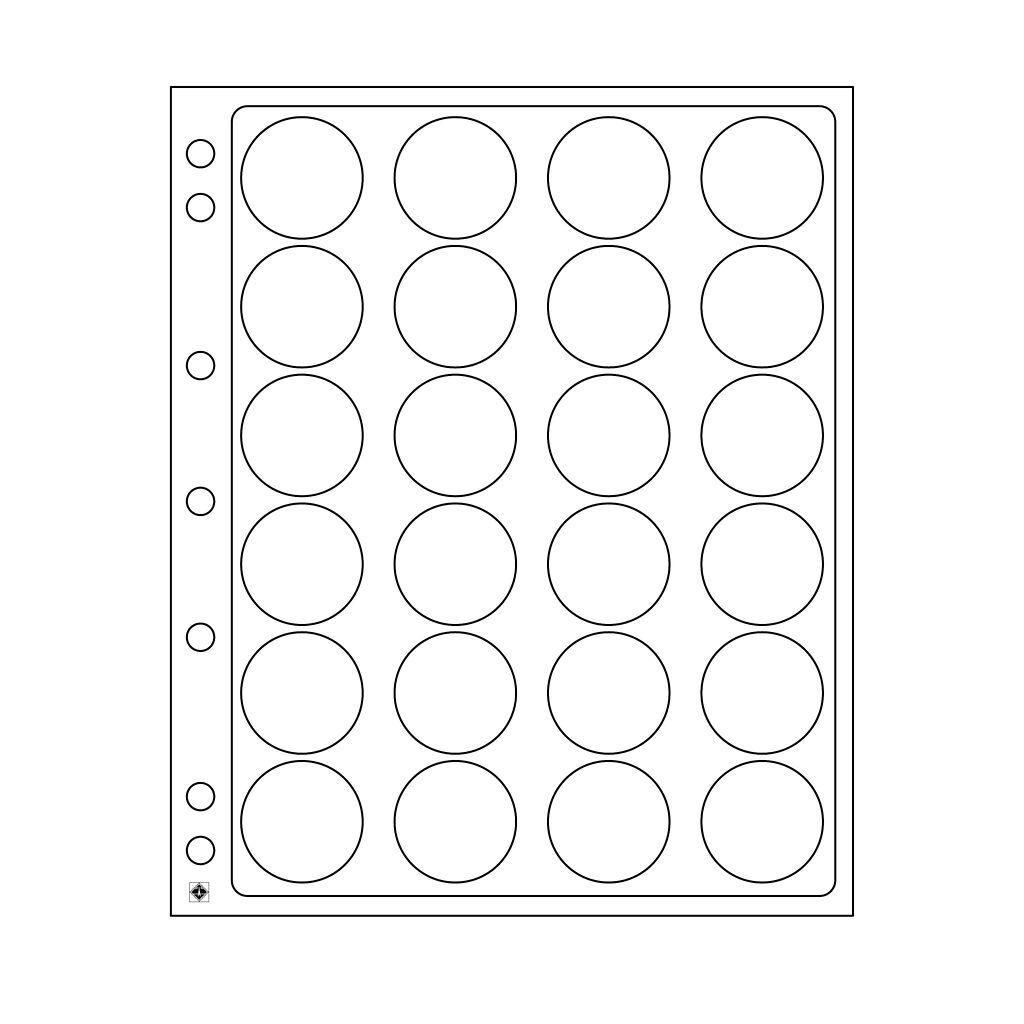 Feuilles en plastique Encap pour 24 capsules avec un diamètre de l'intérieur de 34 à 35mm