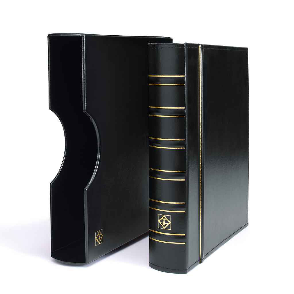 Reliure à anneaux Grande, incl.10 pochettes pour 200 cadres à monnaie, incl. etui, noir